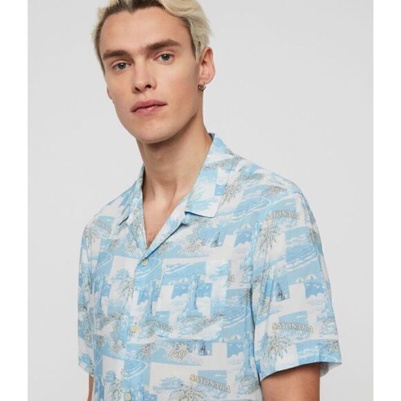 ALLSAINTS Men’s Tropical Hawaiian Sayonara Shirt In Aqua Blue - Picture 4 of 10